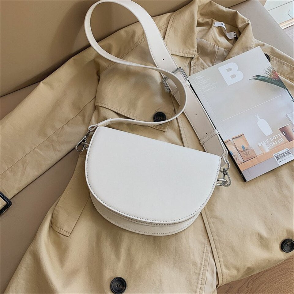 Antmvs Antmvs  Retro Solid Color Saddle Bag High Quality Leather Shoulder Bags for Women  New Simple Ladies Crossbody Bag Designer Handbags