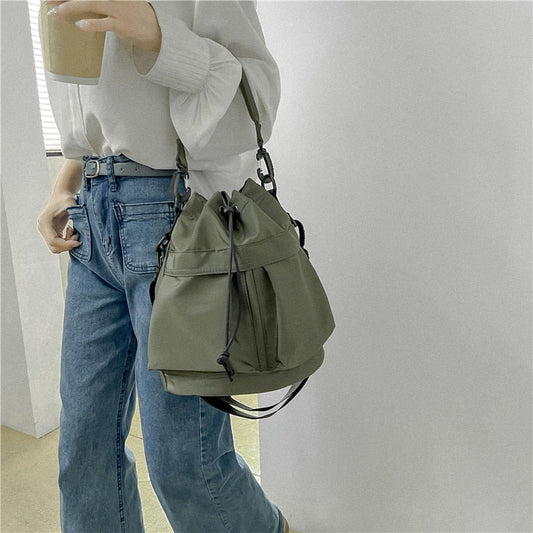 Antmvs Antmvs Fashion Women Handbags Waterproof Nylon Shoulder Bags Large Capacity Crossbody Bags for Women Portable Drawstring Bucket Bag