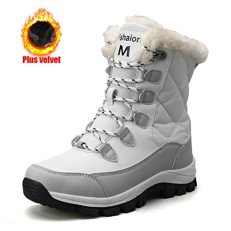 Antmvs Women's Winter High Boot With Fur Snow Boot Warm Puffy Boots For Women Water Proof White Platform Boot Shoes 41 Mid Calf Boots