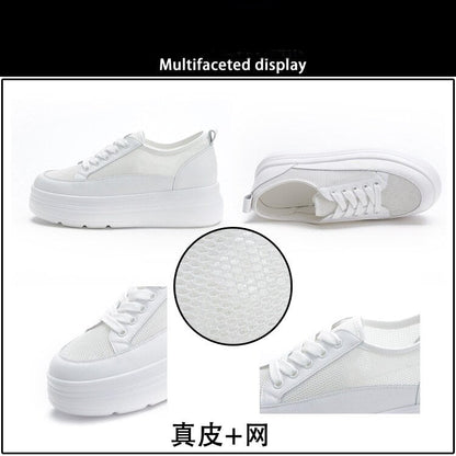 antmvs  6Cm Women Summer Shoes Platform Flats White Genuine Leather Air Mesh Hollow Thick Sole Wedge Heel Zapatos Para Mujer