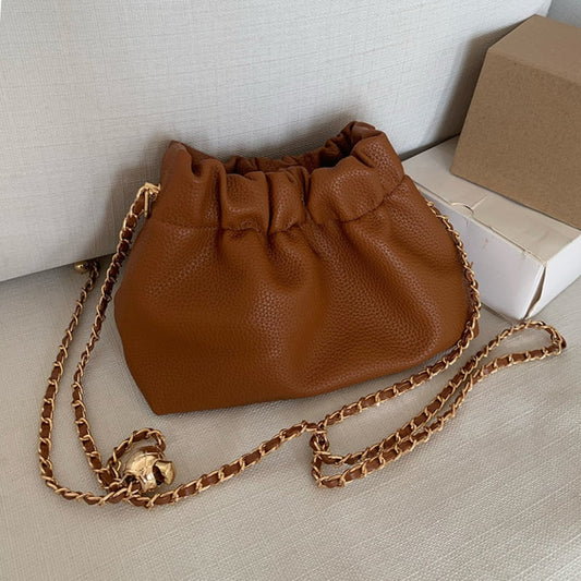 Antmvs Antmvs  Simple Chain Women's Bucket Shoulder Bag Solid Color Ladies Small Crossbody Bags Soft Pu Leather Female Clutch Purse Handbags