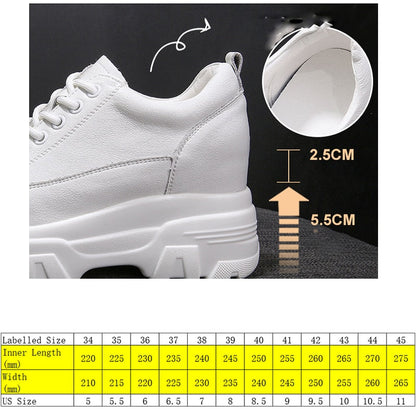 antmvs  8Cm Leather Microfiber Women Casual Shoes Platform Wedge Hidden Heel Summer Shoes Platform Chunky Sneakeers Fashion White