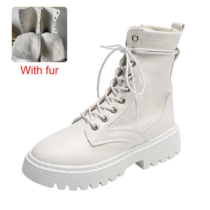 Antmvs New Mid Calf Boots Women Autumn Winter Fashion Lace-Up Zipper Botas Mujer Boots Sports Platform Heel Ladies Shoes  Flat