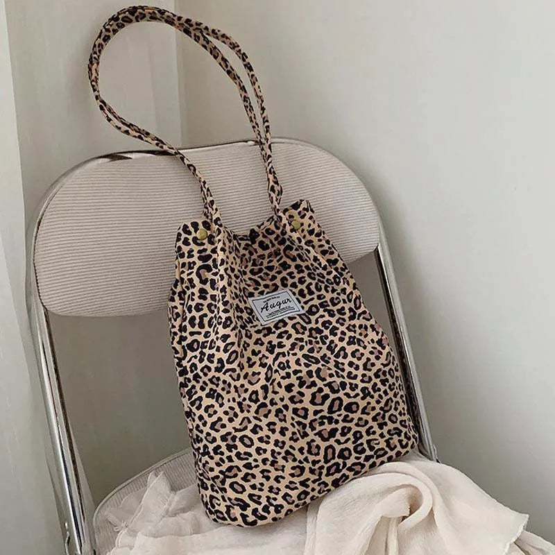 Antmvs Antmvs - Korean Style Chic Casual Tote Bag Leopard High-Capacity Shoulder Bag Ladies Canvas Bag New Shopping Bag Student Print Handbag