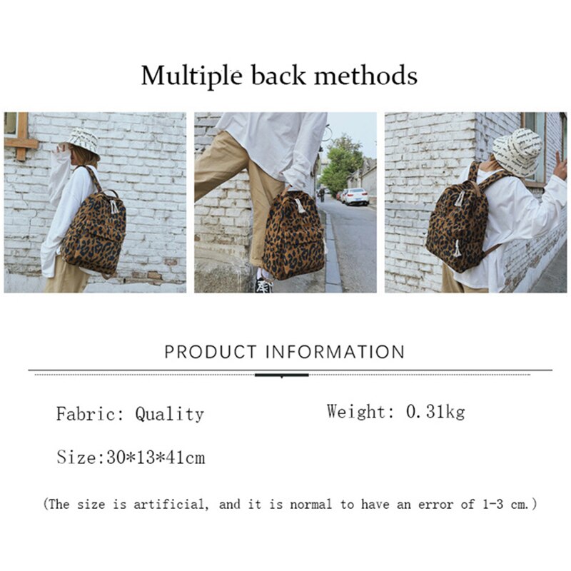 Antmvs Antmvs   Fashion Women Leopard Print Backpacks Large Capacity Handbag Corduroy Lady Schoolgirls Sac A Dos Adolescent Fille