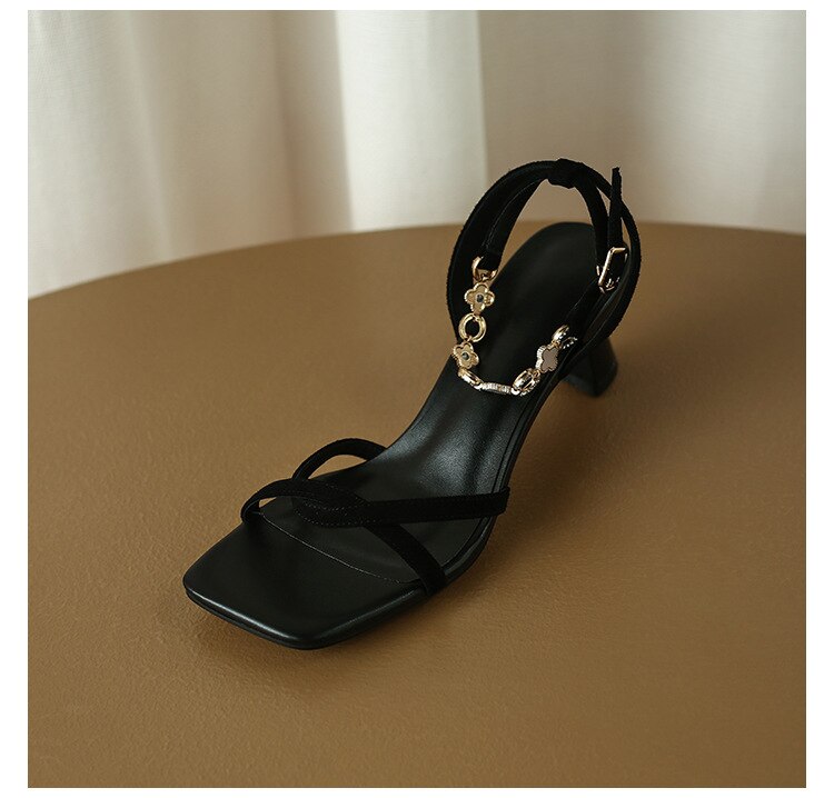 Antmvs Sandals for Women High Heel Summer Thin Ankle Straps Mental Buckle Strap Lady Sandals Elegant Fashion Concise Female Shoes