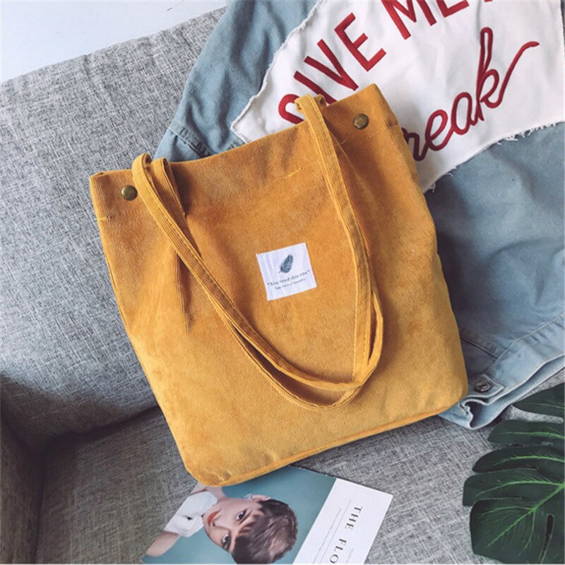 Antmvs Antmvs Women Corduroy Shopping Bag Female Canvas Cloth Shoulder Bag Environmental Storage Handbag Reusable Foldable Eco Grocery Totes