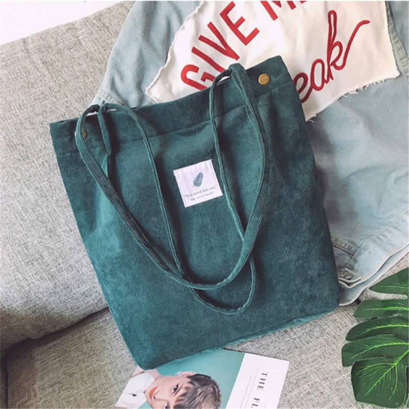 Antmvs Antmvs Women Corduroy Shopping Bag Female Canvas Cloth Shoulder Bag Environmental Storage Handbag Reusable Foldable Eco Grocery Totes