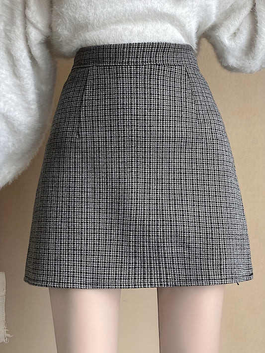 Antmvs Allover Pattern High Waist Skirt, Casual A Line Mini Skirt For Fall & Winter, Women's Clothing