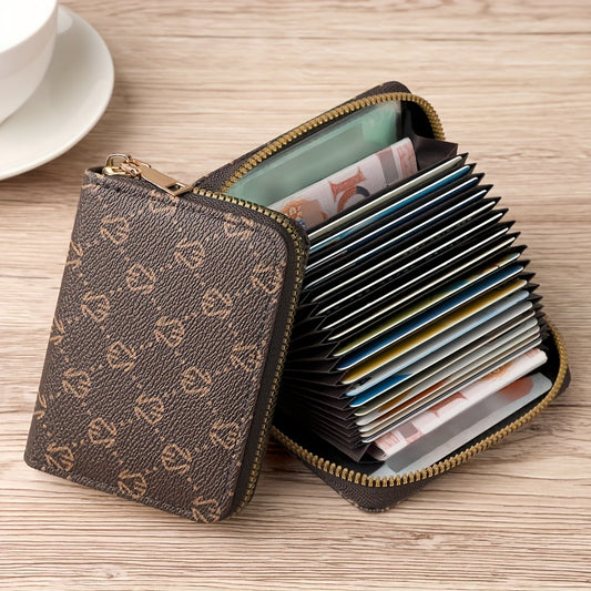 Zipper Around Credit Card Holder, Mini Printed Clutch Coin Purse, Portable Card Wallet With Multi Card Slots