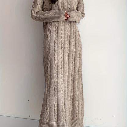 Antmvs Cable Knit Maxi Dress, Elegant Crew Neck Long Sleeve Dress, Women's Clothing