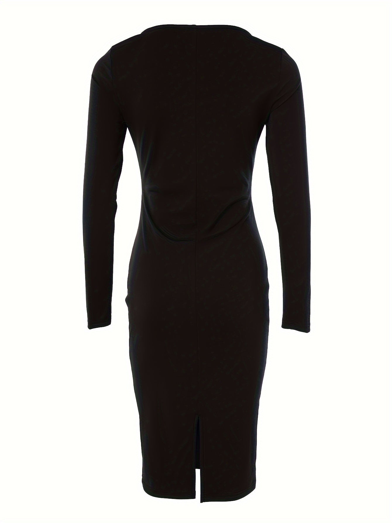 Antmvs Solid Squared Neck Dress, Elegant Bodycon Long Sleeve Dress, Women's Clothing