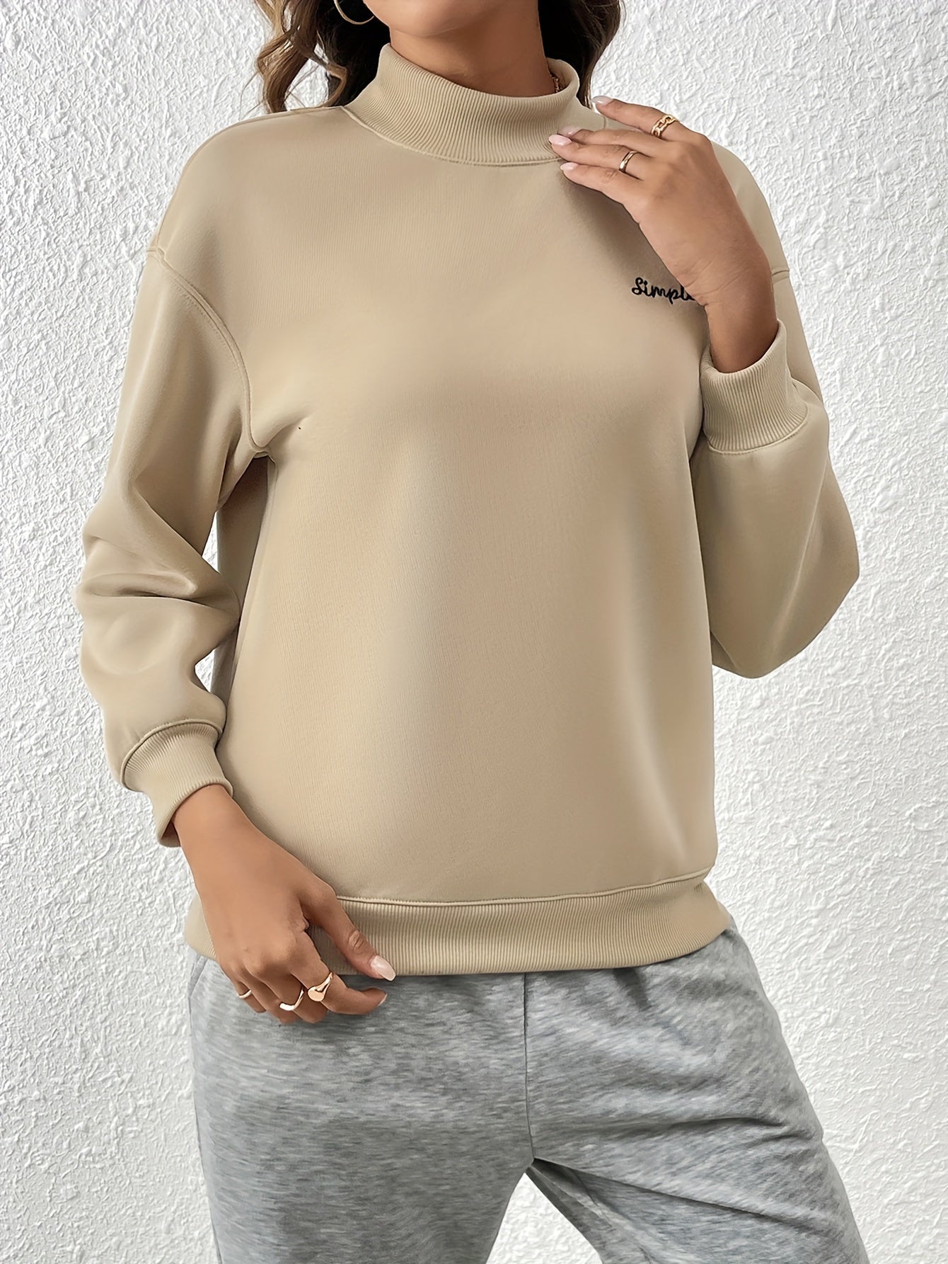 Antmvs Letter Print Drop Shoulder Pullover Sweatshirt, Casual Long Sleeve Crew Neck Sweatshirt For Fall & Winter, Women's Clothing