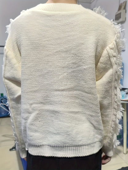 Antmvs Solid Tassel Decor Sweater, Versatile Long Sleeve Crew Neck Sweater, Women's Clothing