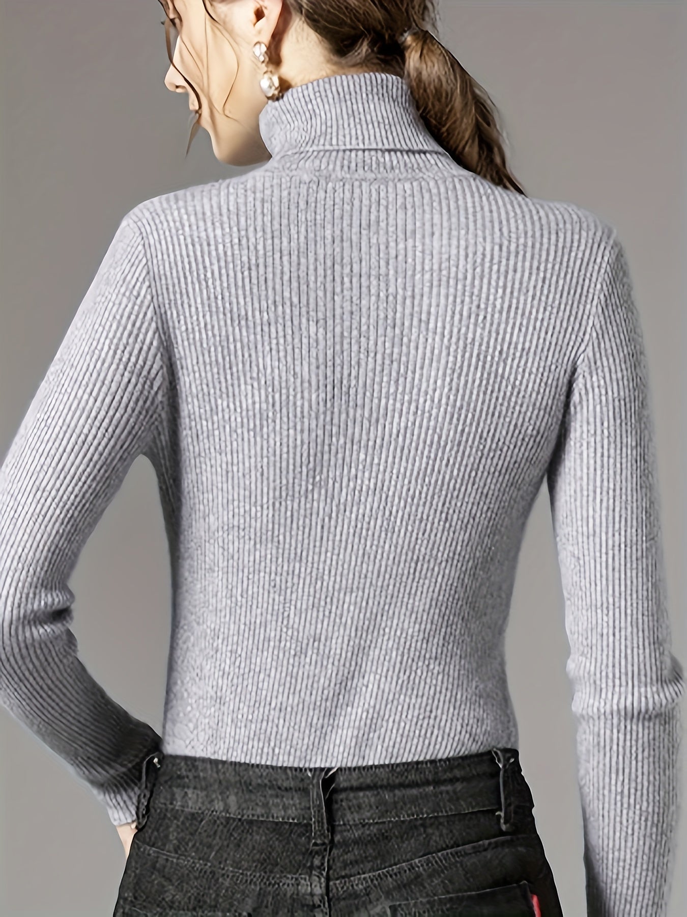 Antmvs Solid Turtle Neck Knitted Top, Casual Long Sleeve Slim Basic Versatile Sweater, Women's Clothing