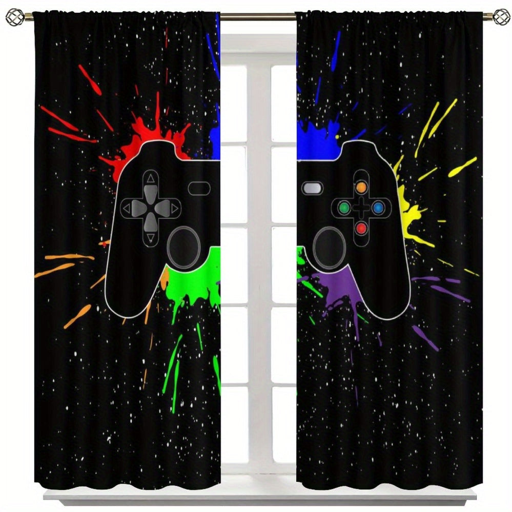 2pcs Gamepad Printed Curtains, Game Controller Fabric Window Drapes, Window Treatments For Playroom Bedroom Office Kitchen Living Room Study Home Decor