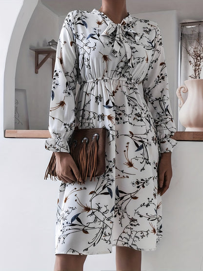 Antmvs Floral Print Tie Front Dress, Casual Long Sleeve Dress For Spring & Fall, Women's Clothing