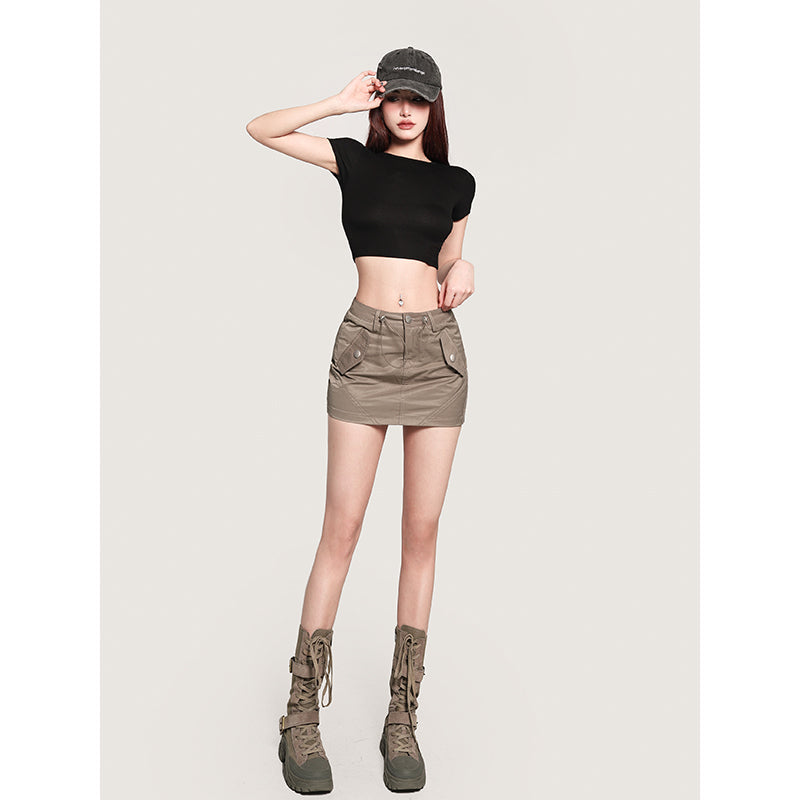 Antmvs Selene Solid Color Slim Short Sleeve Basic Cropped Top