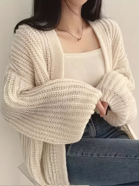 Antmvs Solid Open Front Knit Cardigan, Casual Long Sleeve Loose Slouchy Sweater, Women's Clothing