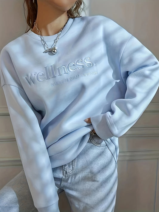 Antmvs Pullover Letter Embroidery Sweatshirt, Casual Long Sleeve Crew Neck Sweatshirt For Fall & Winter, Women's Clothing