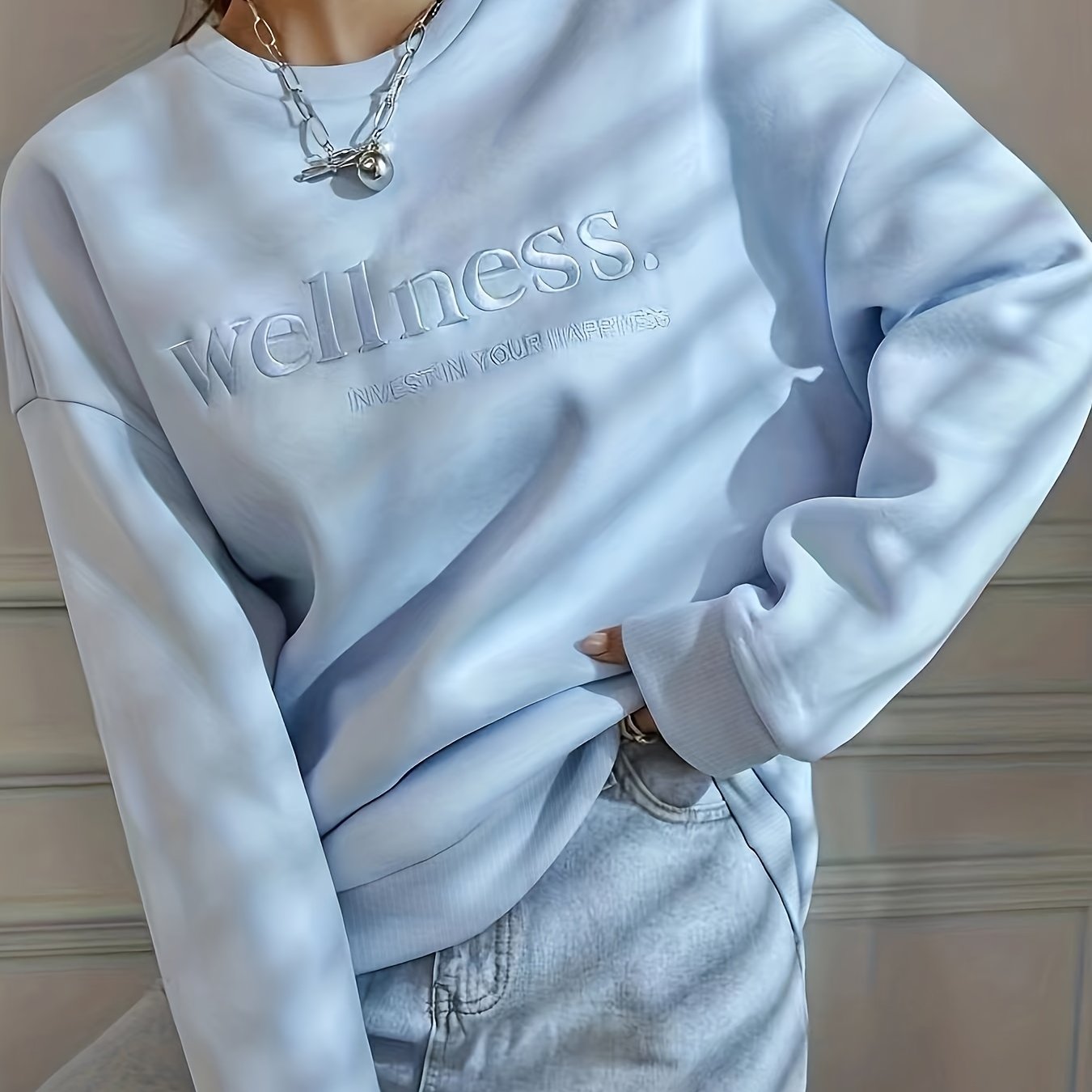 Antmvs Pullover Letter Embroidery Sweatshirt, Casual Long Sleeve Crew Neck Sweatshirt For Fall & Winter, Women's Clothing