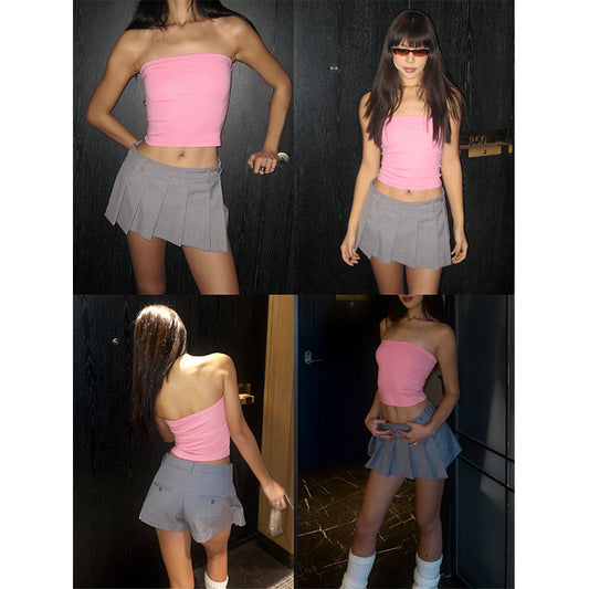 Antmvs Nana Solid Color Baby Pink Sleeveless Tube Cropped Top