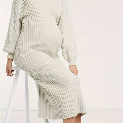Antmvs Women's Casual Turtleneck Mid-length Maternity Dress, Fall Winter