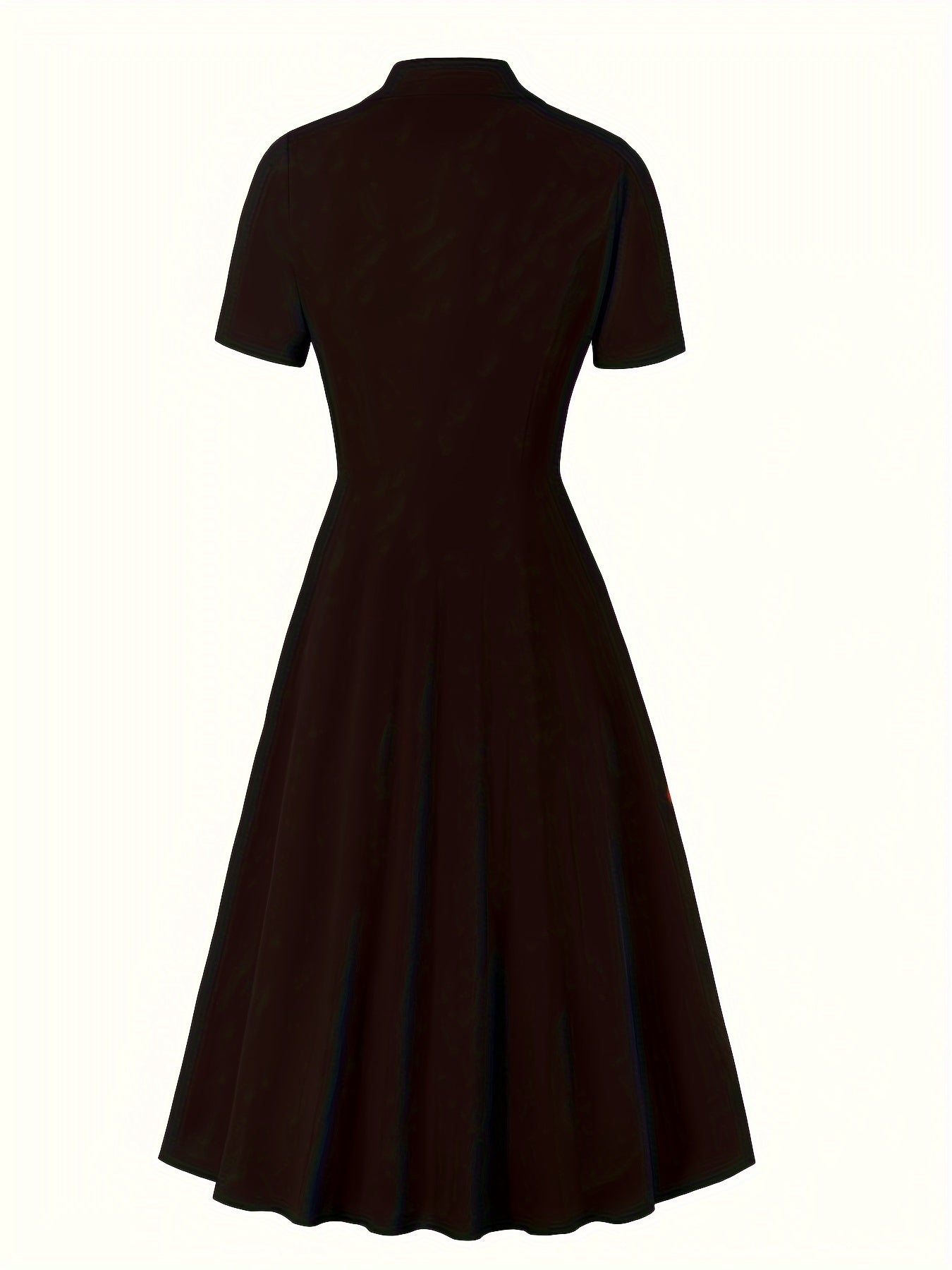 Antmvs Plus Size Retro Dress, Women's Plus Solid Double Breast Button Short Sleeve Lapel Collar A-line Maxi Suit Dress