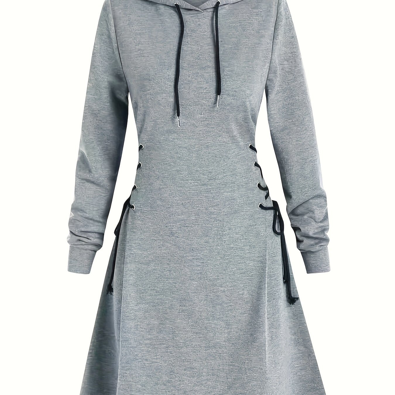 Antmvs Drawstring Hooded Dress, Casual Long Sleeve Solid Dress, Women's Clothing