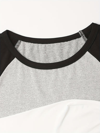 Antmvs 2 Pack Plus Size Simple T-shirt Set, Women's Plus Colorblock Short Sleeve Round Neck High Stretch T-shirt Two Piece Set