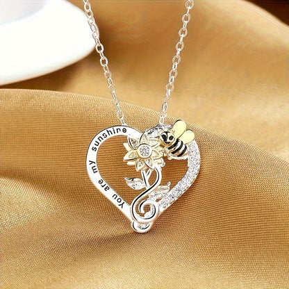 Women's sunflower bee love pendant necklace ladies trend personality pendant necklace Christmas Thanksgiving festival perfect jewelry gift