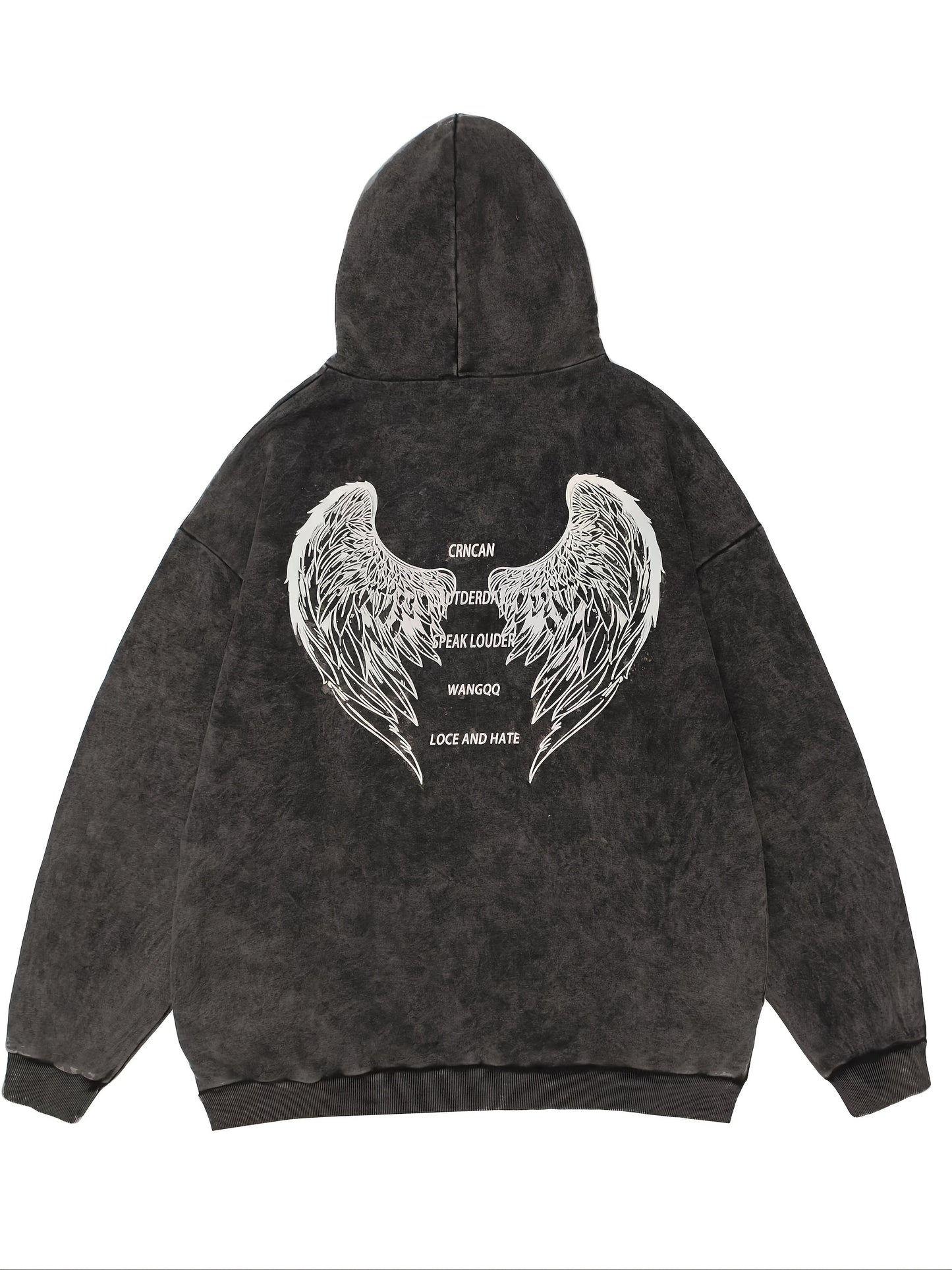 Antmvs Angel Wings & Letter Print Pullover Hoodie, Casual Long Sleeve Kangaroo Pocket Hoodie Sweatshirt, Women's Clothing