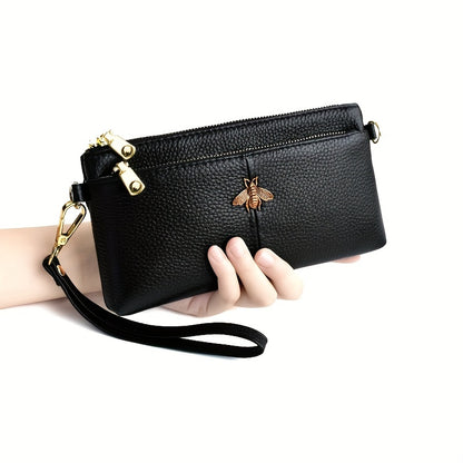 Luxury Bee Decor Clutch Bag, Fashion Multi Zipper Coin Purse, Women's Leather Wrist Phone Bag