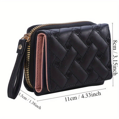 1PC Heart Embroidered Faux Leather Wallet, Women's Small Cute Wallet With Multi Card Slots