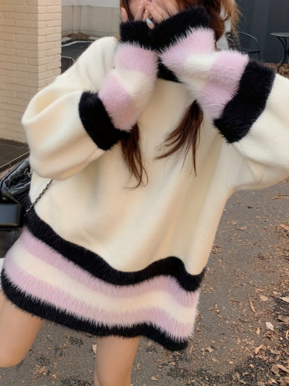 Antmvs Color Block Drop Shoulder Sweater, Casual Long Sleeve Sweater For Fall & Winter, Women's Clothing