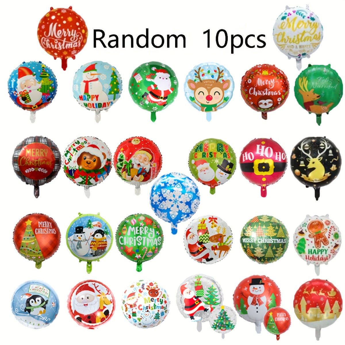 10 Pcs Christmas Themed Aluminum Foil Balloons Set - Vibrant 18-Inch Cartoon Snowflake Design, Perfect for Festive Party Decorations, Suitable for Ages 14+, Random Assortment, Durable, Reusable, and Easy to Inflate