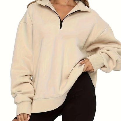 Antmvs Quarter Zip Pullover Sweatshirt, Casual Long Sleeve Lapel Sweatshirt For Fall & Winter, Women's Clothing