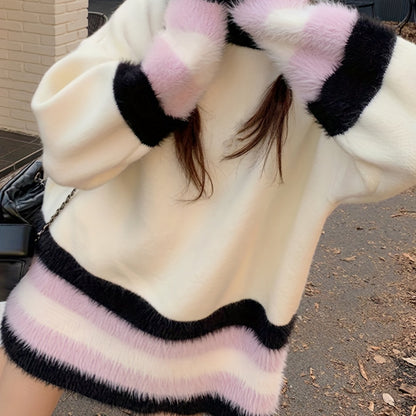Antmvs Color Block Drop Shoulder Sweater, Casual Long Sleeve Sweater For Fall & Winter, Women's Clothing