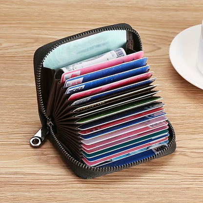 Multi-Functional Business Card Holder Wallet for Men and Women - PU Leather Waterproof Passport, Credit Card, Debit Card, and Banking Card Organizer with Secure Zip Closure and Multiple Card Slots