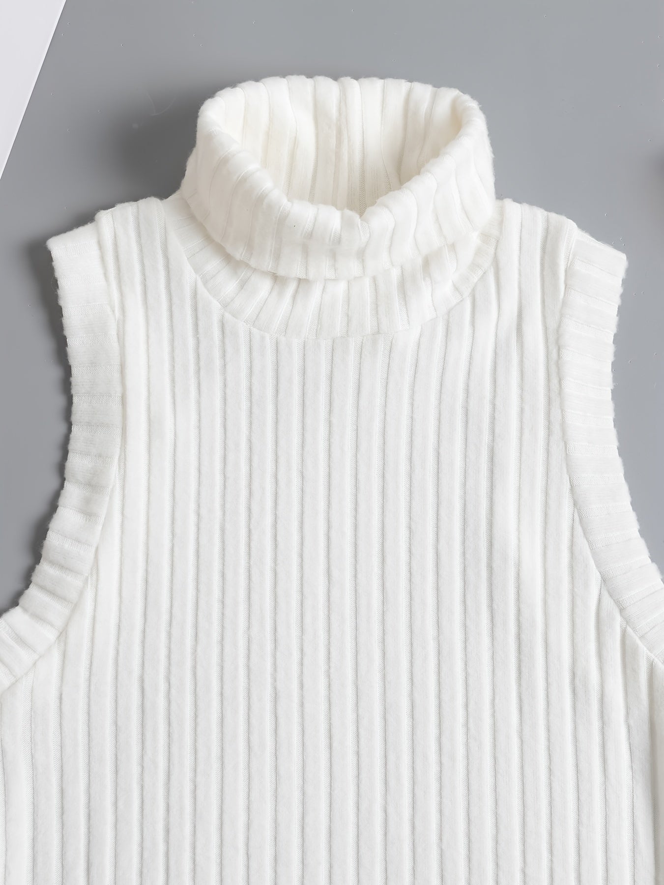 Antmvs Rib Knit High Neck Sweater Knitted Top, Sleeveless Casual Tank Top, Women's Clothing