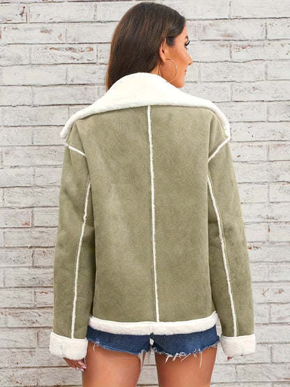 Antmvs Lapel Plush Jacket, Winter Warm Casual Outwear, Women's Clothing