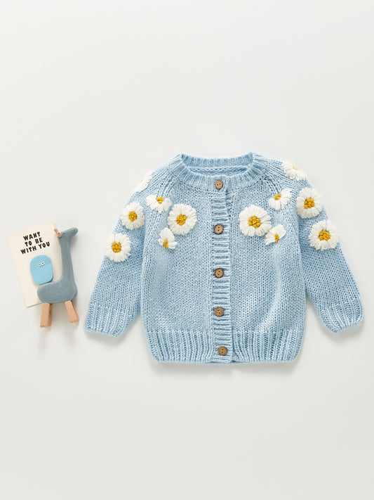 Newborn Baby Girls Knit Cardigan Sweater, Infant Button Down Sweater, Daisy Print Top Baby Clothes