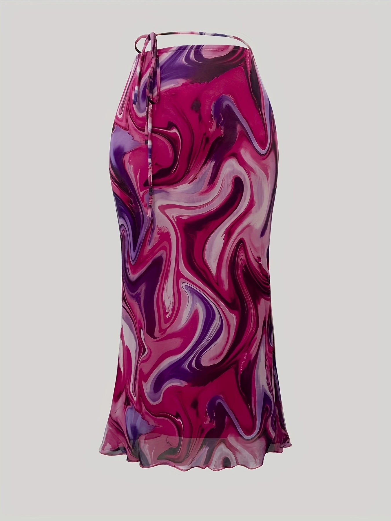 Antmvs All Over Print Tie Waist Mesh Skirt, Casual Skirt For Spring & Summer, Women's Clothing