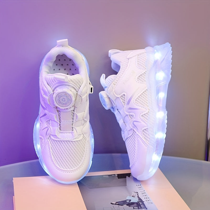 Rapid-Charging Luminous Sole Sneakers - Innovative Rotating Button, Fashionable Retro Style, Ultra-Comfortable & Ventilated for Trendy Boys