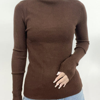 Antmvs Women's Sweater Turtleneck Solid Ribbed Long Sleeve Slim Pullover Knit Tops