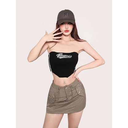 Antmvs Gillian Solid Color Black Sleeveless Irregular Bandeau Top