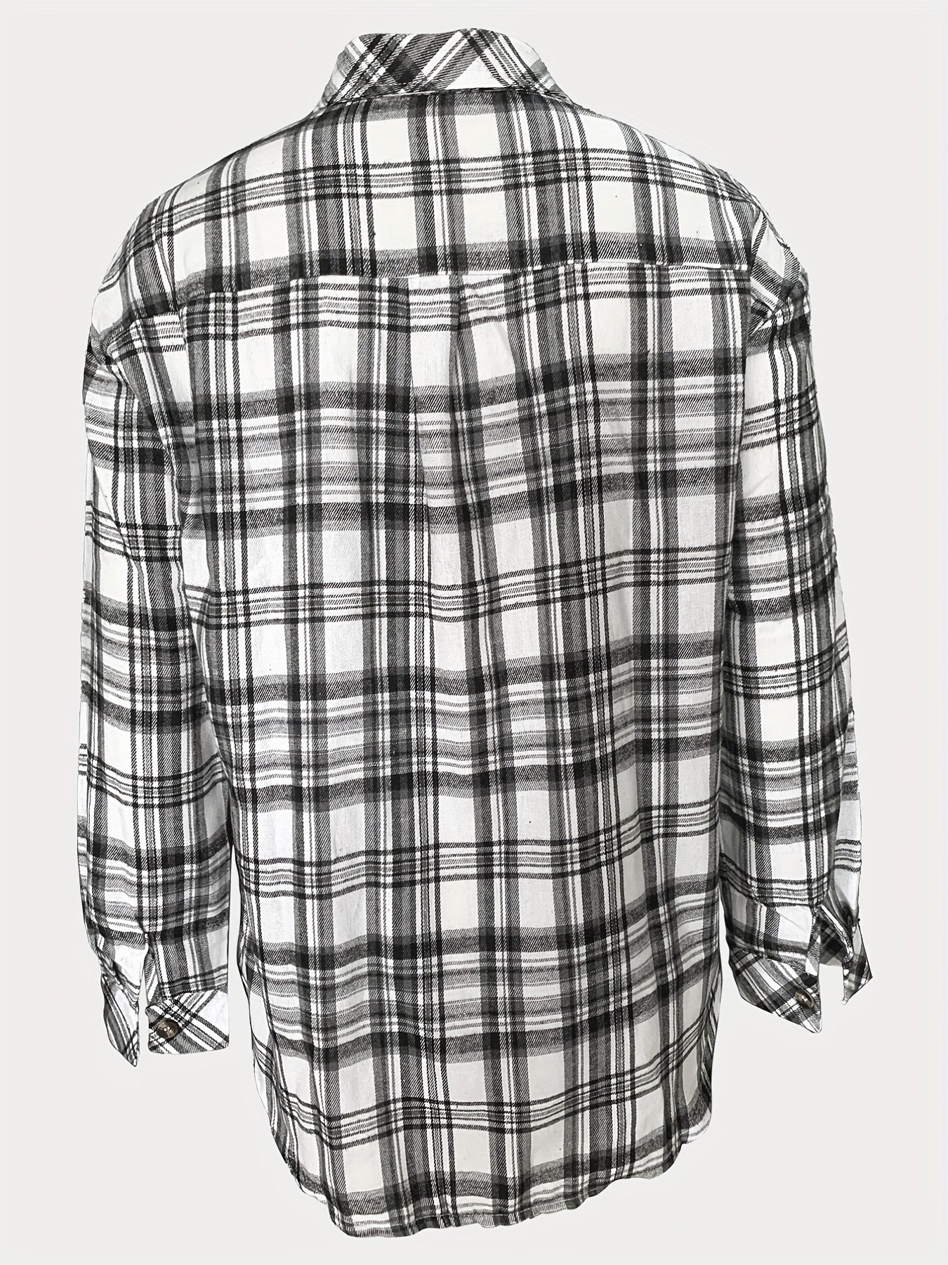 Antmvs Plaid Print Classic Shirt, Casual Button Front Long Sleeve Shirt With A Collar, Women's Clothing