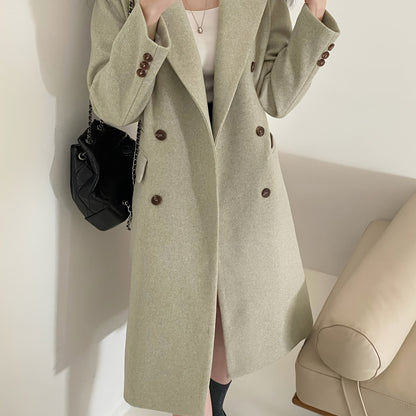 Antmvs Solid Color Double-breasted Coat, Casual Long Sleeve Lapel Coat For Fall & Winter, Women's Clothing