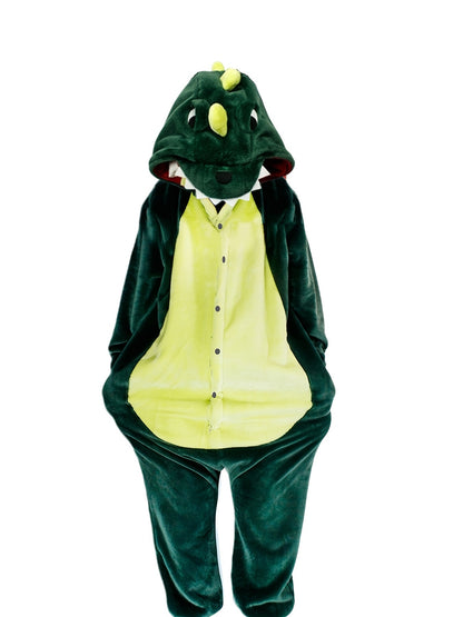 Antmvs one piece Men's Thick Fleece Dinosaur Hooded Pajamas with Pockets - Cozy Loungewear for Winter Nights