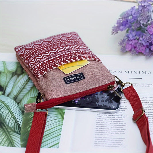 Mini Ethnic Casual Shoulder Bag, All-Match Mobile Phone Bag, Women's Zipper Shoulder Wallet